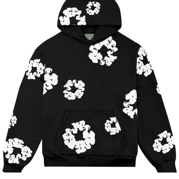 Floral Patterned Black and White Men's Hoodie